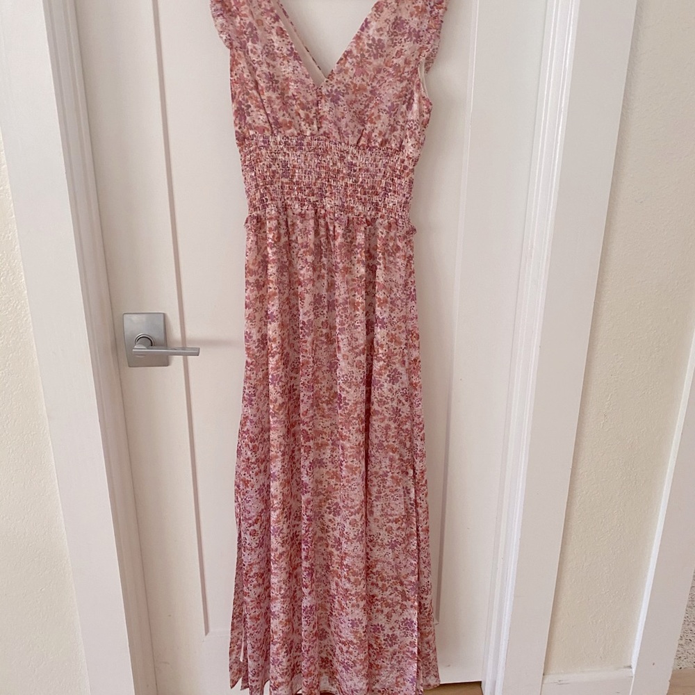 Banana Republic smocked maxi—dusty pink floral—6